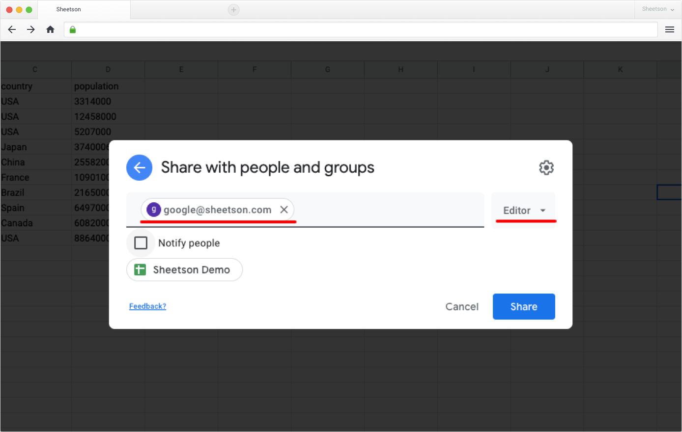 Simple Google Sheets setup